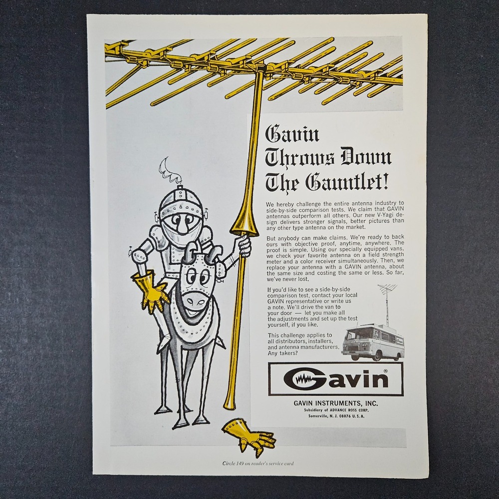 1968 Gavin Instruments Antenna Advance Ross Vintage Print Ad Somerville NJ TV